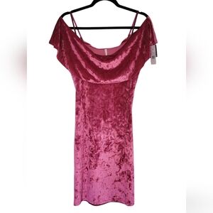 Berry Red Crushed Velvet Off Shoulder Dress S
